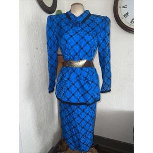 VINTAGE 80s/90s Maggie London 100% Silk 2 Pieces Skirt Set Women